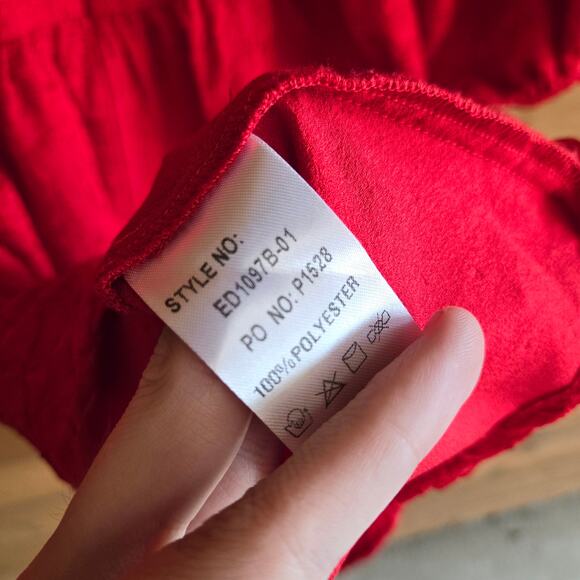 On You Red Puff Sleeve Mini Dress Square Neck Bow Back Medium Retro Pinup Cherry - Picture 4 of 5